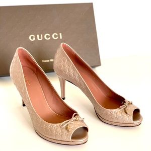 New Gucci Microguccissima DK Cipria Bow Pumps